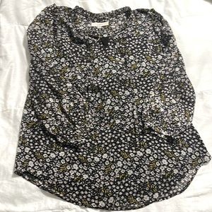 Loft - Black, Gray, and Yellow Floral 3/4 sleeve Blouse - Small